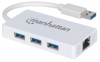 Кардридер / USB-хаб MANHATTAN 3-Port USB 3.0 Hub + RJ45 