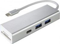 Кардридер / USB-хаб Hama USB 3.1 Type-C Hub 1:3 Aluminium Card Reader 