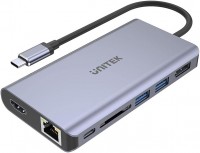Czytnik kart pamięci / hub USB Unitek uHUB S7+ 7-in-1 USB-C Ethernet Hub with MST Dual Monitor, 100W Power Delivery and Card Reader 