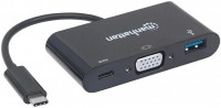Фото - Кардридер / USB-хаб MANHATTAN USB-C to VGA 3-in-1 Docking Converter with Power Delivery 