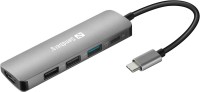 Кардридер / USB-хаб Sandberg USB-C Dock HDMI+3xUSB+PD 100W 