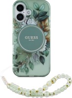 Zdjęcia - Etui GUESS IML Flowers with Pearl Strap MagSafe for iPhone 16 